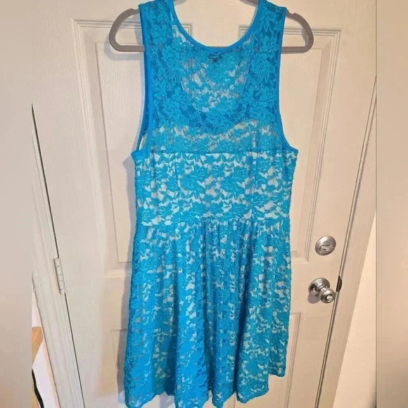 Torrid Ocean Blue Lace Overlay Tank Dress Midi Knee Length Women's Plus 2X 18 20 - Picture 6 of 6